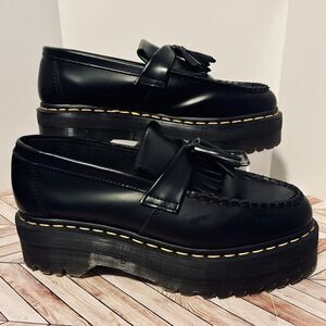 Dr Martens Adrian Quad Leather Platform Tassel Loafers Black M 8 W 9 Kiltie